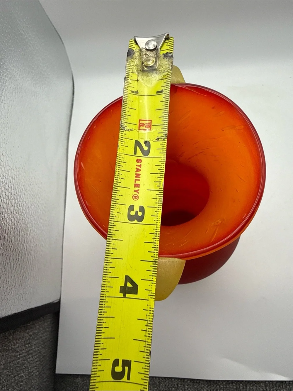 Murano Style Glass Vase Amphora Roman Style Red w/ Yellow Scroll Handles Scavo